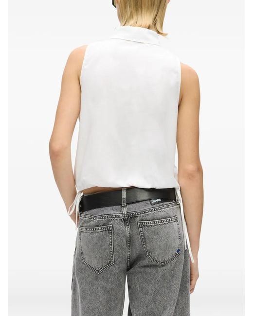 Karl Lagerfeld White Tie-Detail Sleeveless Blouse