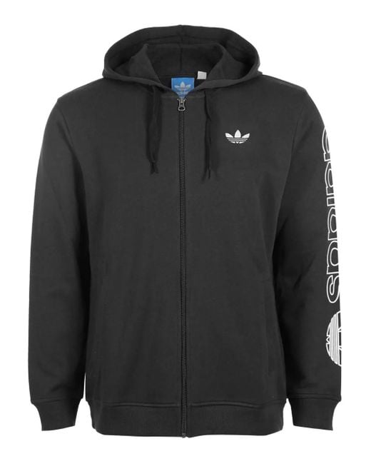 Adidas Black Logo-Sleeve Zip-Up Hoodie for men