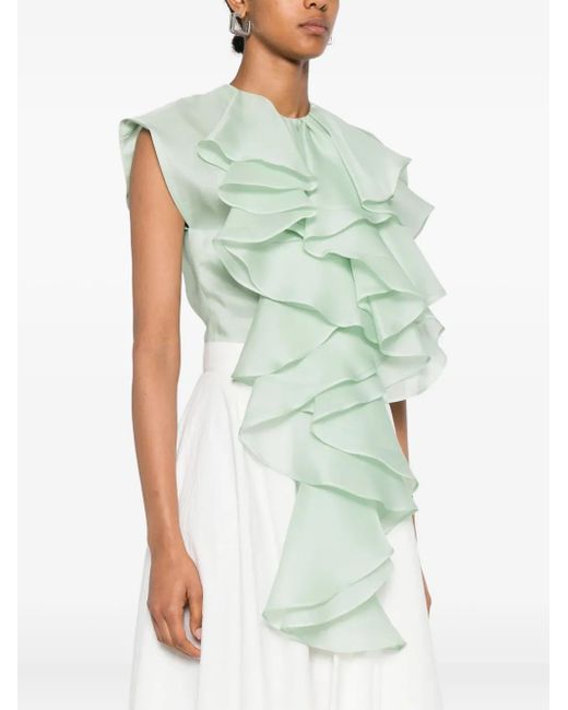 Viktor & Rolf Green Layered-Ruffle Silk Top