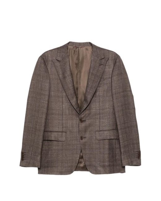 Canali Brown Blazer Rena Droit À Carreaux for men