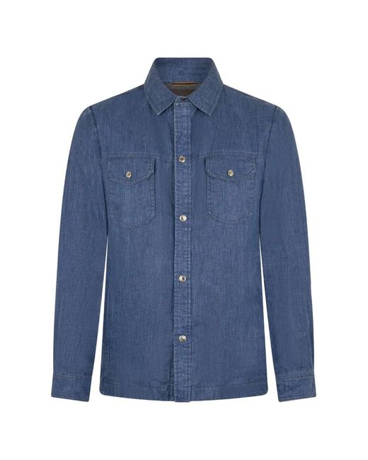 Moorer Blue Chest Flap-Pocket Shirt for men