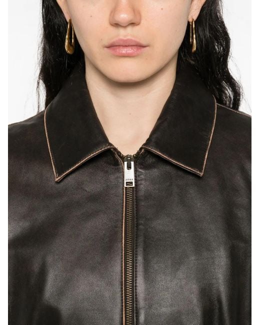 Arma Black Cropped-Lederjacke mit Reißverschluss