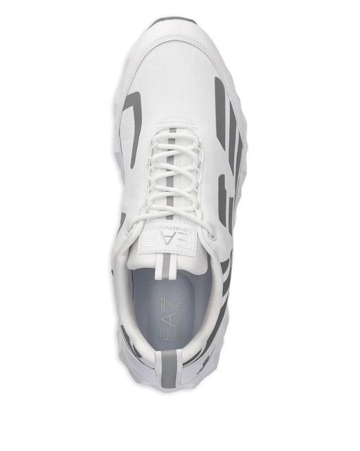EA7 White Logo-Detail Lace-Up Sneakers
