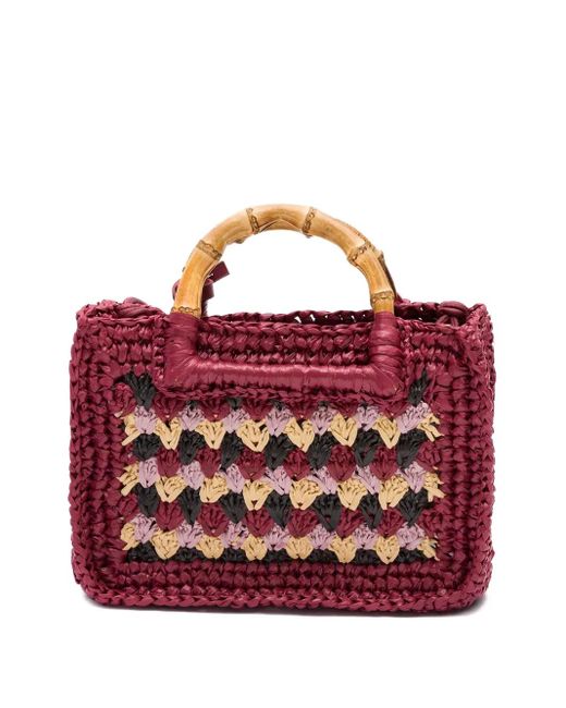 Isla Red Bamboo-Handle Crochet Bag