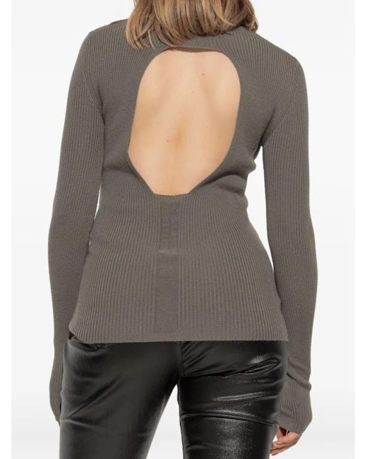 Rick Owens Gray Ribbed Open-Back Sweater