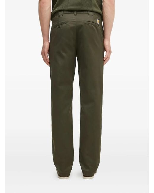Carhartt Green Logo-Patch Flat-Front Trousers for men
