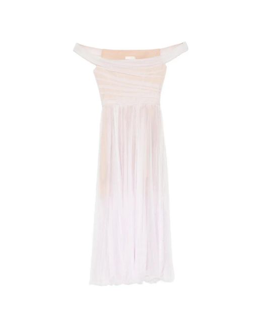 Montsand White Off-Shoulder Pleated Midi Dress