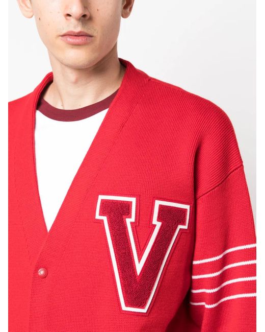 Valentino Garavani Red Vlogo-Patch Wool Cardigan for men