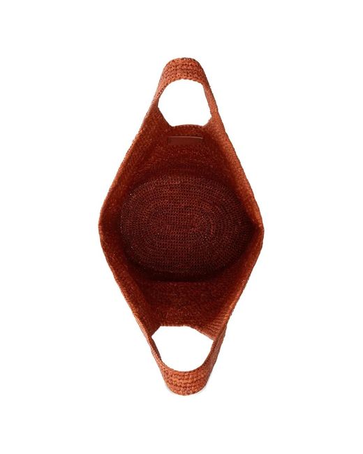 Anine Bing Red Leah Logo Raffia Tote Bag