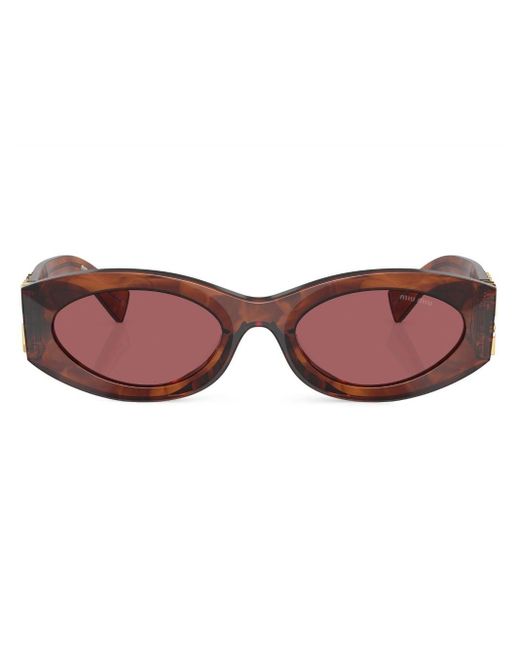 Miu Miu Red Logo-lettering Oval-frame Sunglasses