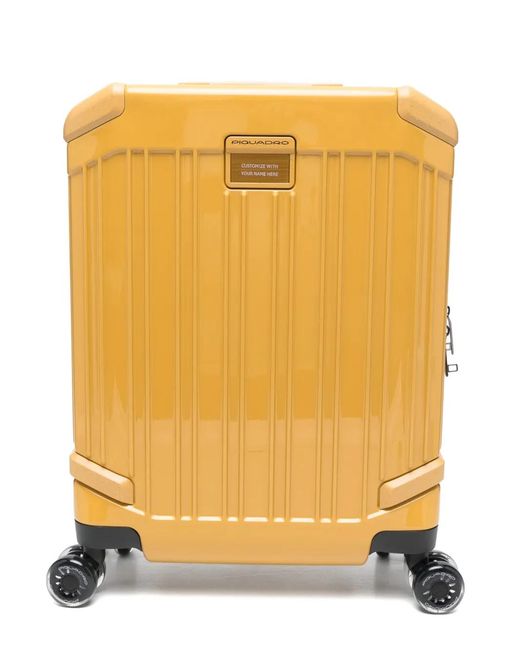 Piquadro Yellow Valise Pop À Design Strié