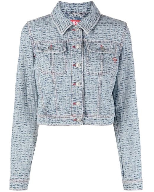 DIESEL Blue Monogram-Pattern Denim Jacket