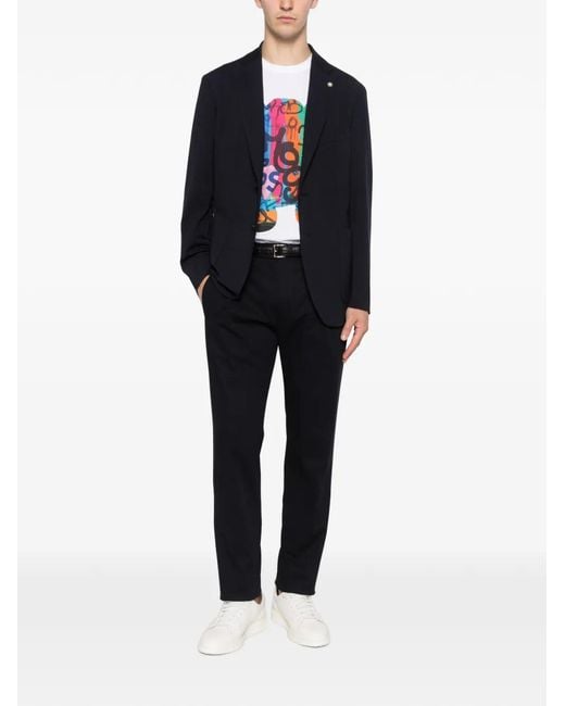 Manuel Ritz Blue Notched-Lapels Patch-Pockets Blazer for men