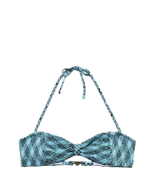 Prada Blue Checked Print Jersey Bikini Top