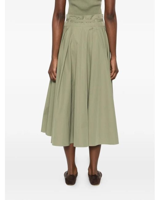 Maje Green Belted A-Line Midi Skirt