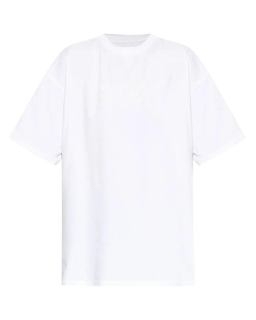 MM6 by Maison Margiela White Casual Cotton T-Shirt With Crew Neck Design