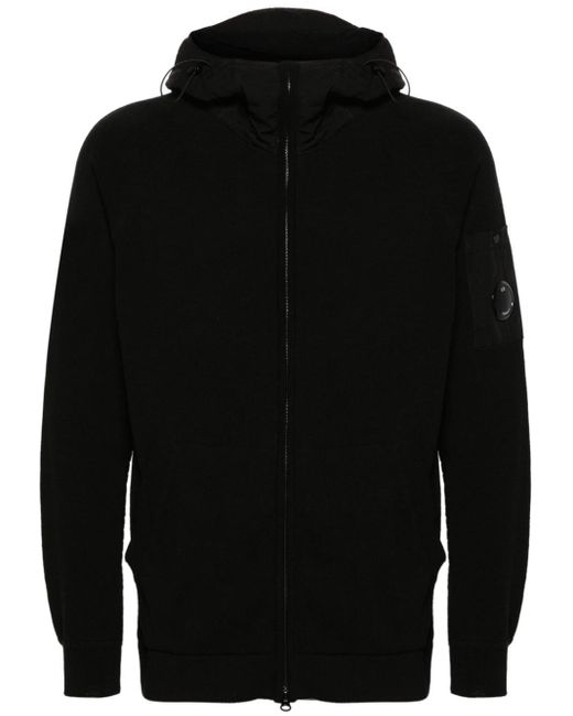 C P Company Black Lens-detail Knitted Hoodie for men