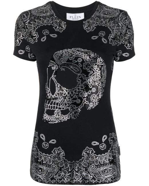 Philipp Plein Black Bandana Rhinestone-Embellished T-Shirt