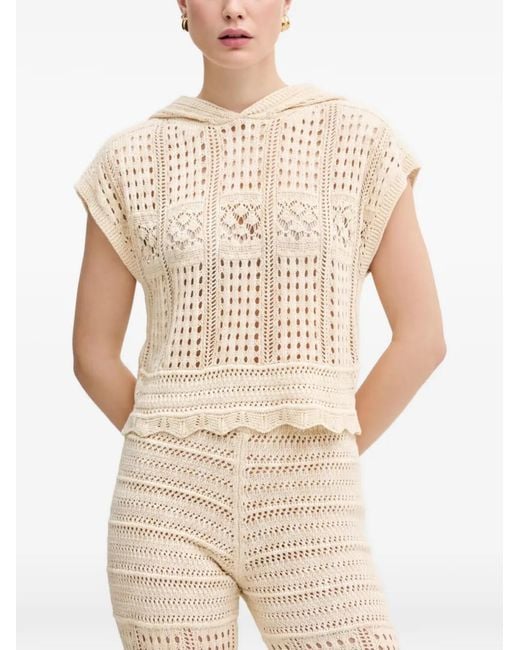 Twinset Natural Crochet-Knit Hooded Top