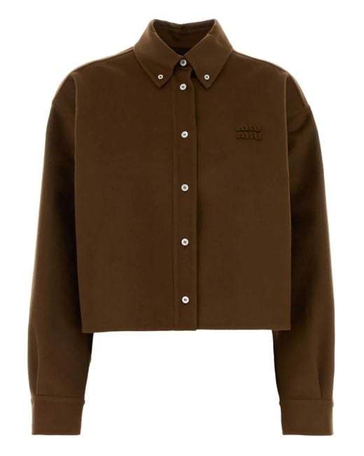 Chemise Crop À Manches Longues Miu Miu en coloris Brown