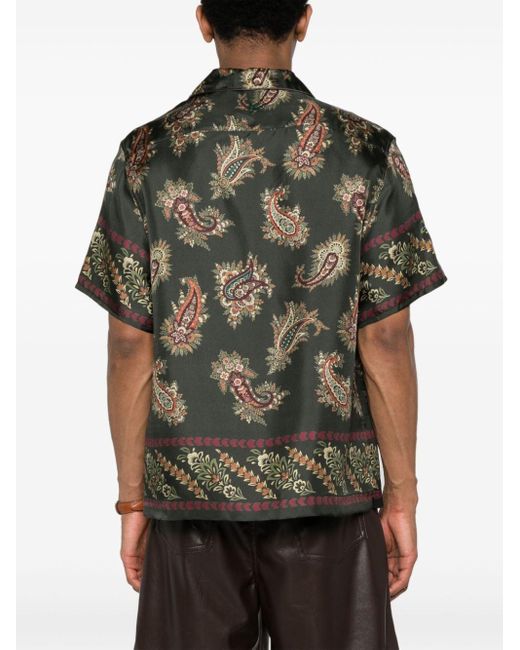 Etro Black Paisley-print Silk-satin Shirt for men