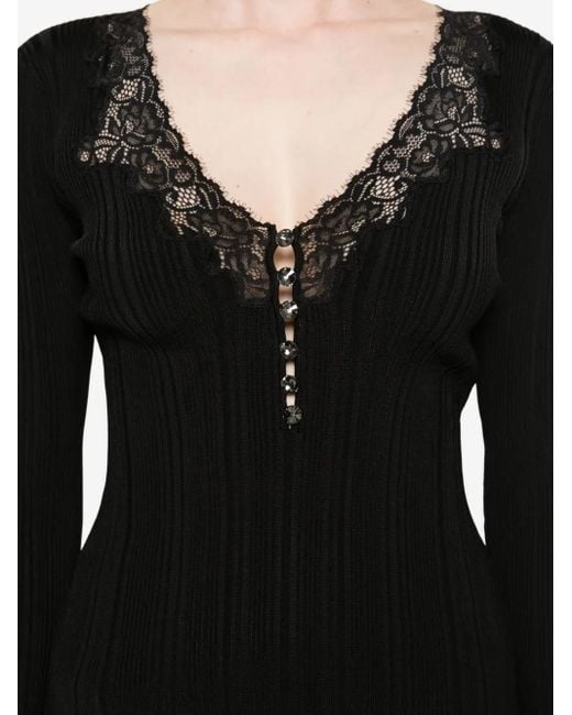 Self-Portrait Black Lace Trim Knit Top
