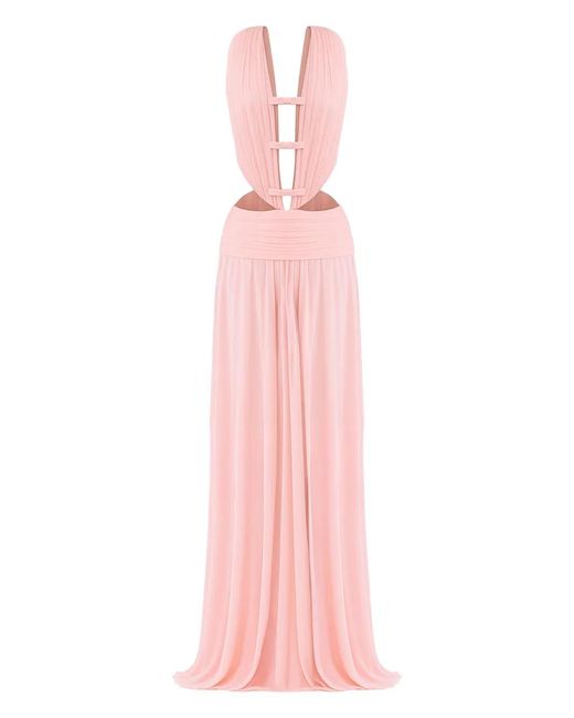 The New Arrivals Ilkyaz Ozel Pink Bambi Bow-Embellishment Maxi Dress