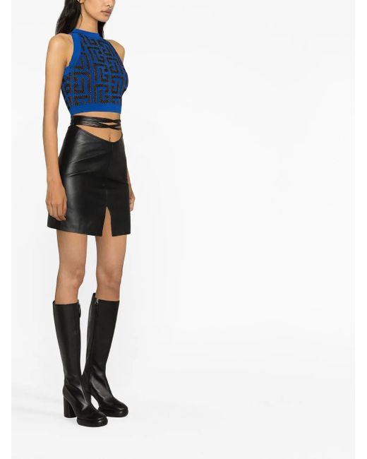 Balmain Blue Cropped Top With Monogram