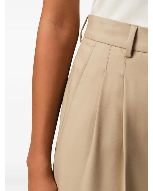 AMI Natural New Wool High Waist Wide Trousers With Two Pleats