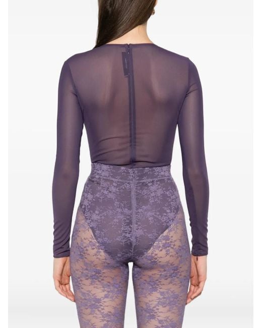 Alex Perry Purple Sheer Mesh Bodysuit