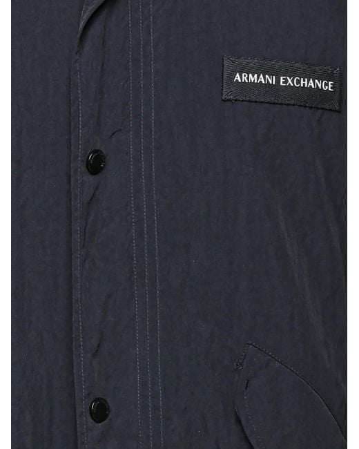 ARMANI EXCHANGE Blue Logo-Patch Hooded Jacket for men