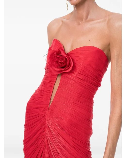 Ana Radu Red Flower-Detail Ruched Gown