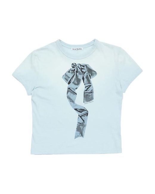 Acne Blue Ribbon-Print T-Shirt
