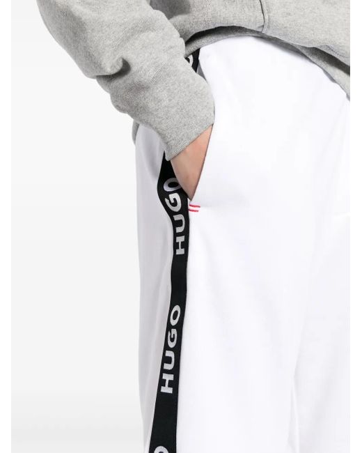 HUGO White Sporty Logo-Tape Cotton Shorts for men