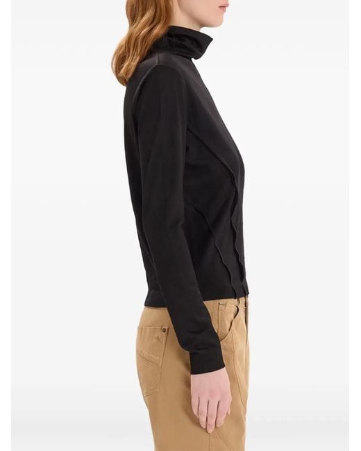High Black Deflect Exposed-Seam Long-Sleeved Turtleneck T-Shirt