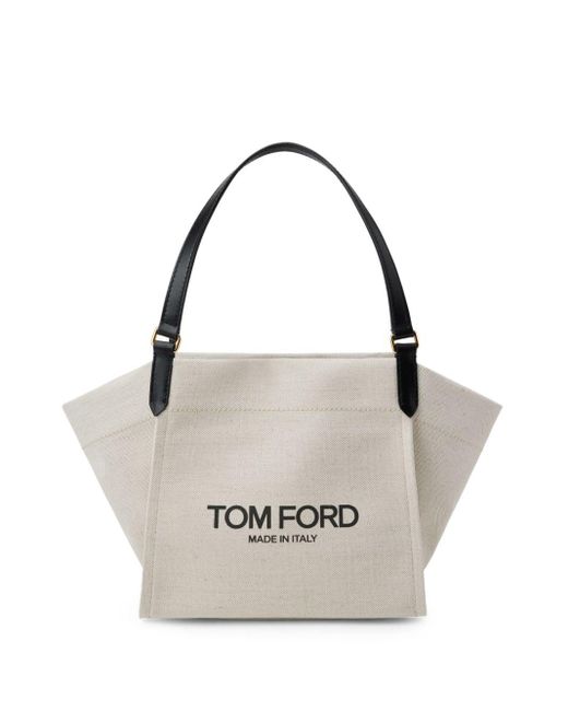 Tom Ford White Mittelgroße Amalfi Handtasche aus Canvas