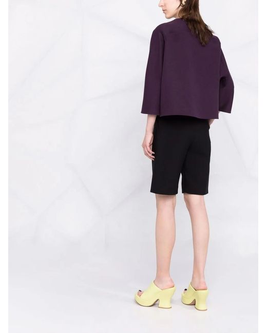 Valentino Garavani Purple V-Neck Cropped-Sleeve Knitted Top