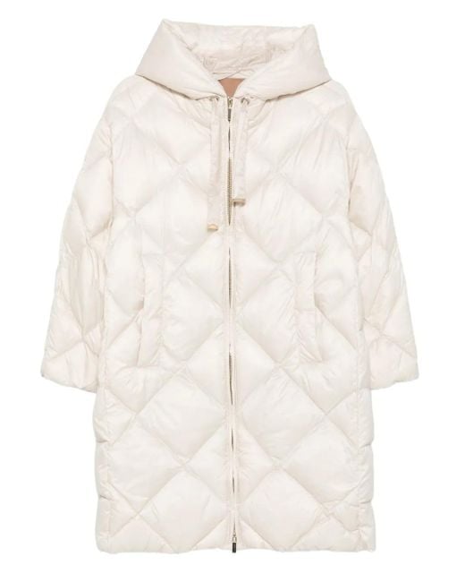 Max Mara White Trefe Hooded Quilted Water-Repellent Coat