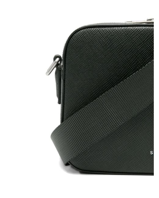 Sandro Black Small Zip-Fastening Cross-Hatch Messenger Bag for men