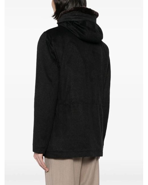 Corneliani Black Hooded Virgin Wool Jacket for men