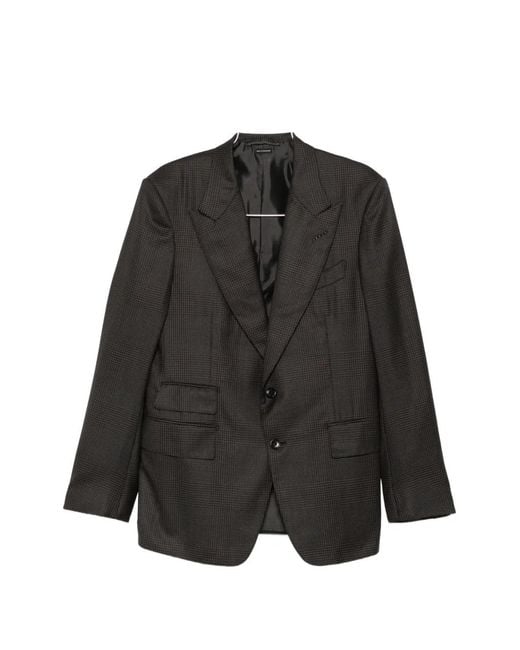 Tom Ford Black Houndstooth-Pattern Single-Breasted Suit for men
