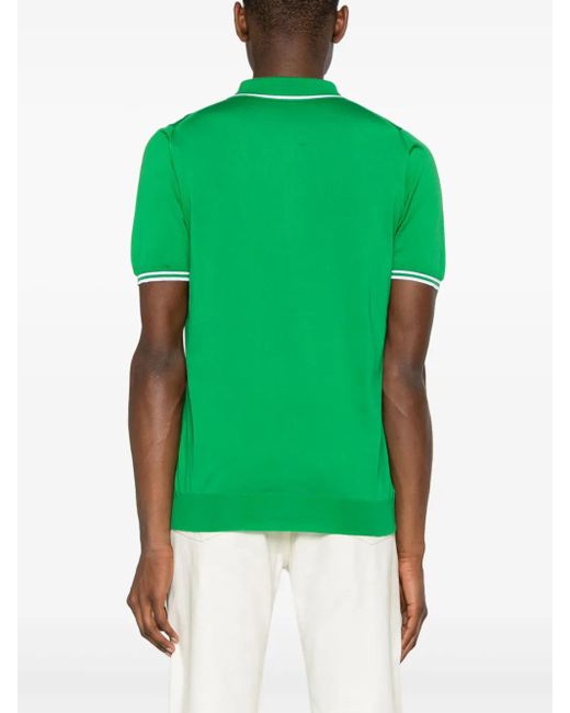 Kiton Green Striped-Edge Cotton Polo Shirt for men