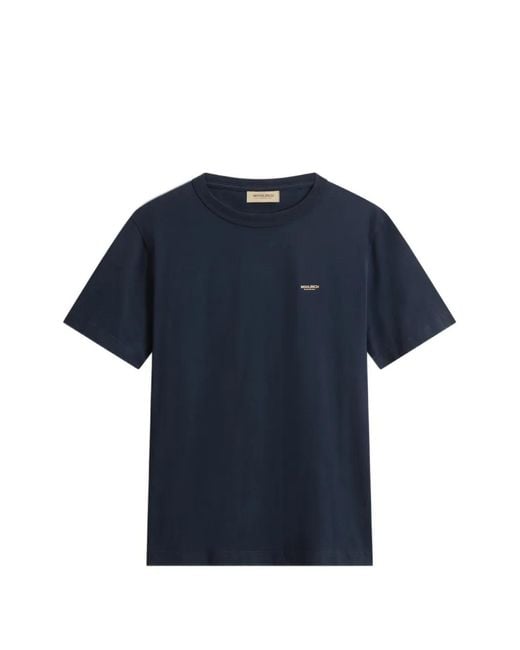 Woolrich Blue Cotton Logo T-Shirt for men