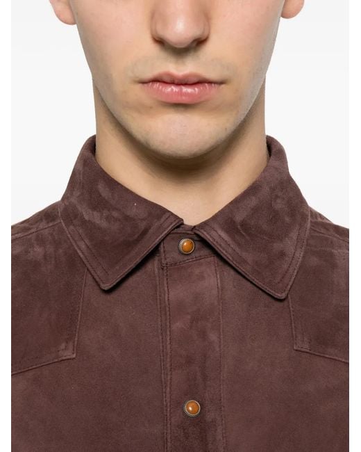 Eleventy Brown Suede Flap-Pocket Shirt for men