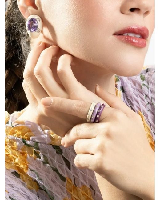 Andreoli Natural Oval-Shape Diamond Amethyst Earrings