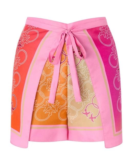 Pinko Pink Pareo Shorts With Love Birds Logo