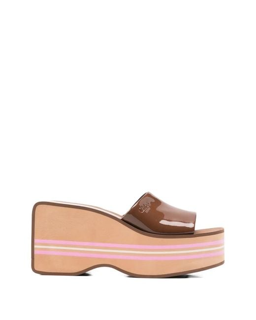 Chloé Pink Elevated Wedge Heel With Embossed Logo
