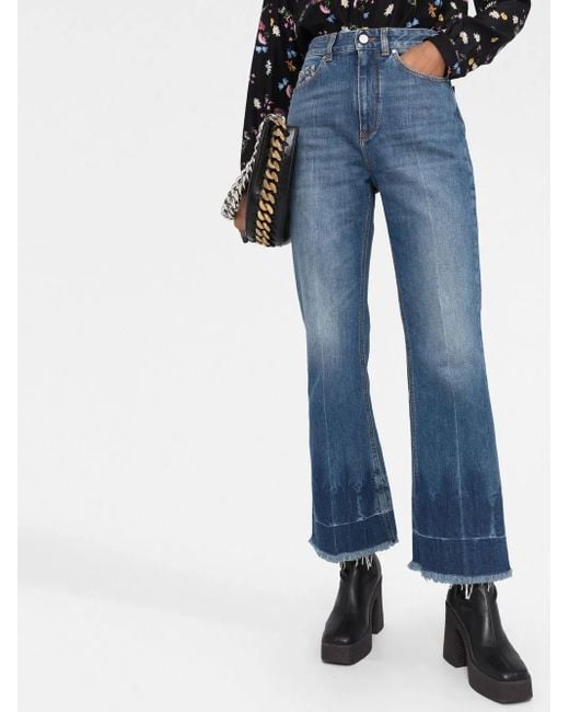 Stella McCartney Blue Frayed-edge Cropped Jeans