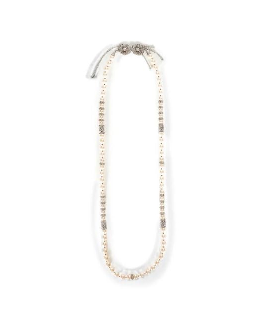 Alessandra Rich White Crystal-Embellished Faux-Pearl Necklace