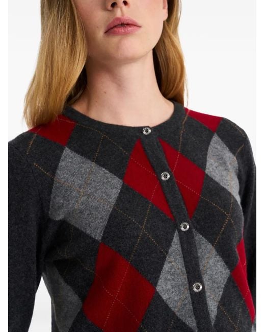 Pringle of Scotland Black Argyle Crew-Neck Cardigan